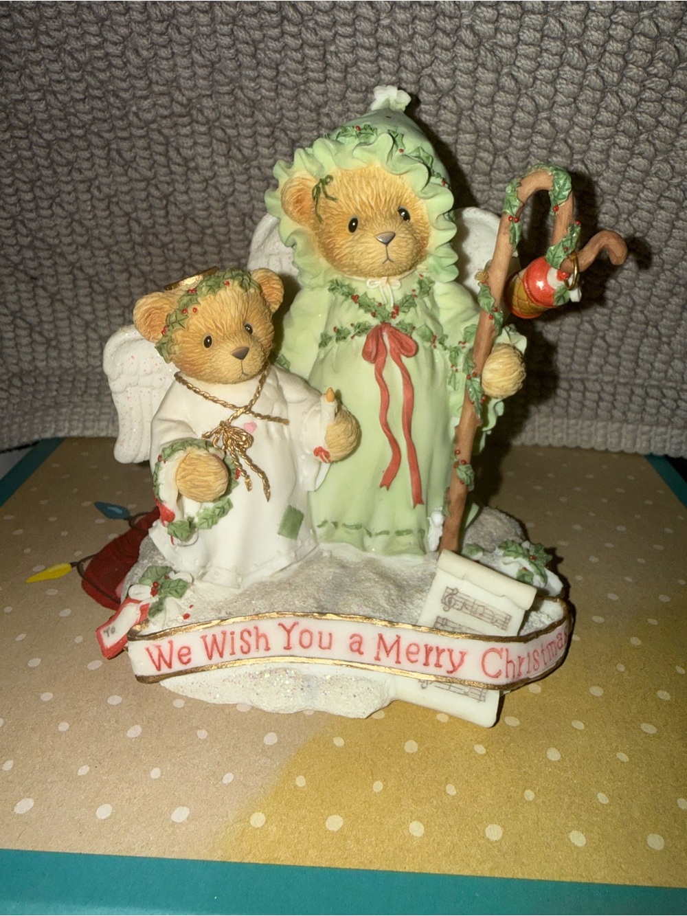 Holiday Bear Figurine Duo in Green and White - Seasonal Home Holiday Decor